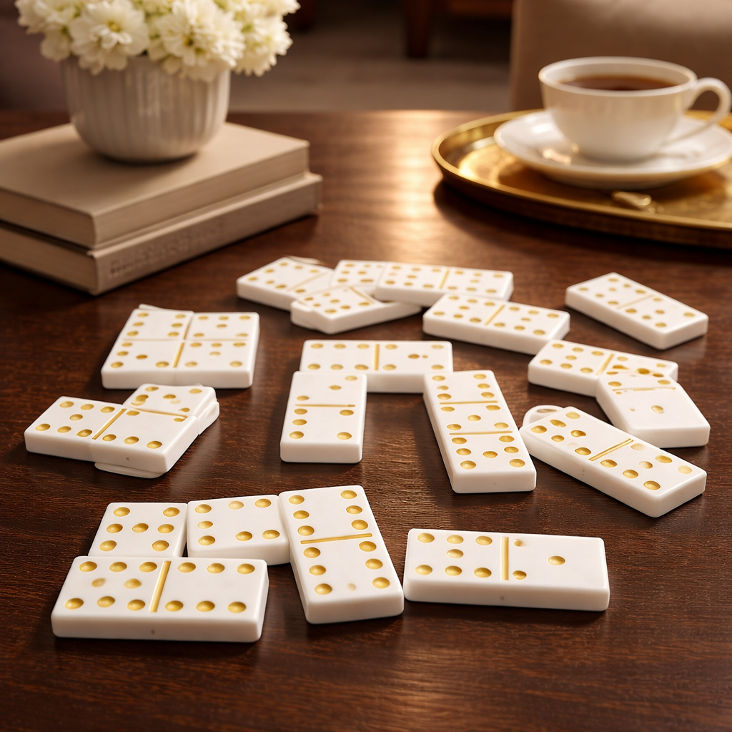 Jeu de dominos – Modèle blanc nacré avec marquages dorés - réf 303