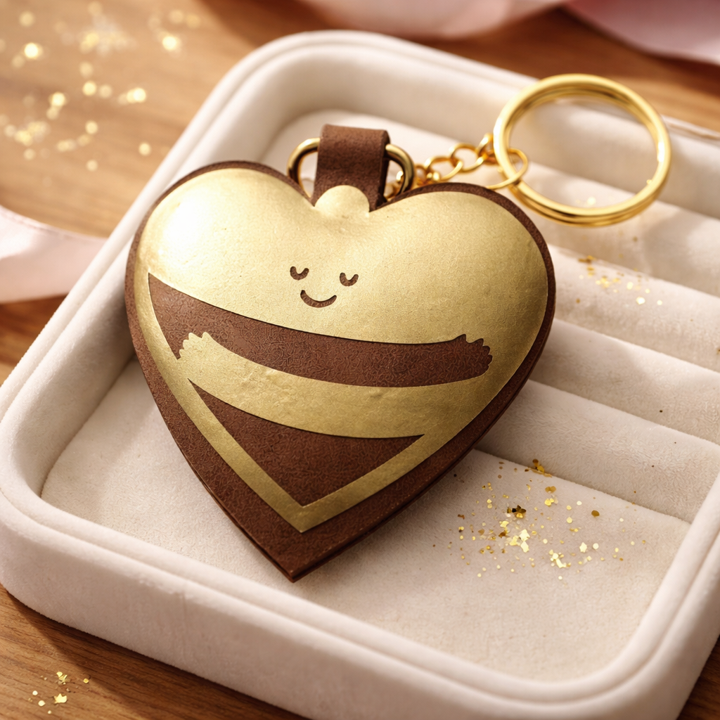 Porte-clé cœur en simili cuir – motif visage - réf 309