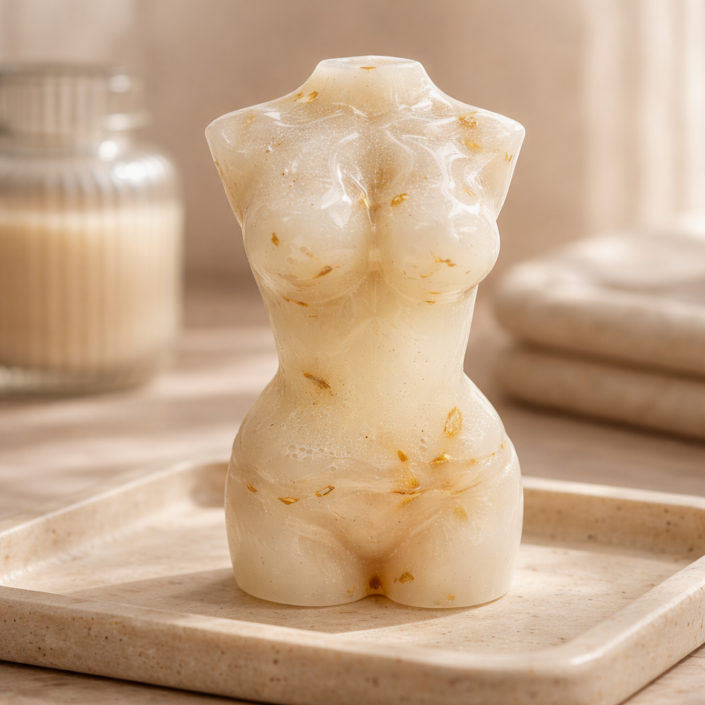 Buste féminin décoratif en résine – Effet nacré & feuilles dorées - réf 317