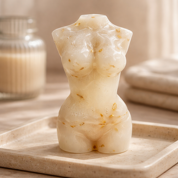 Buste féminin décoratif en résine – Effet nacré & feuilles dorées - réf 317