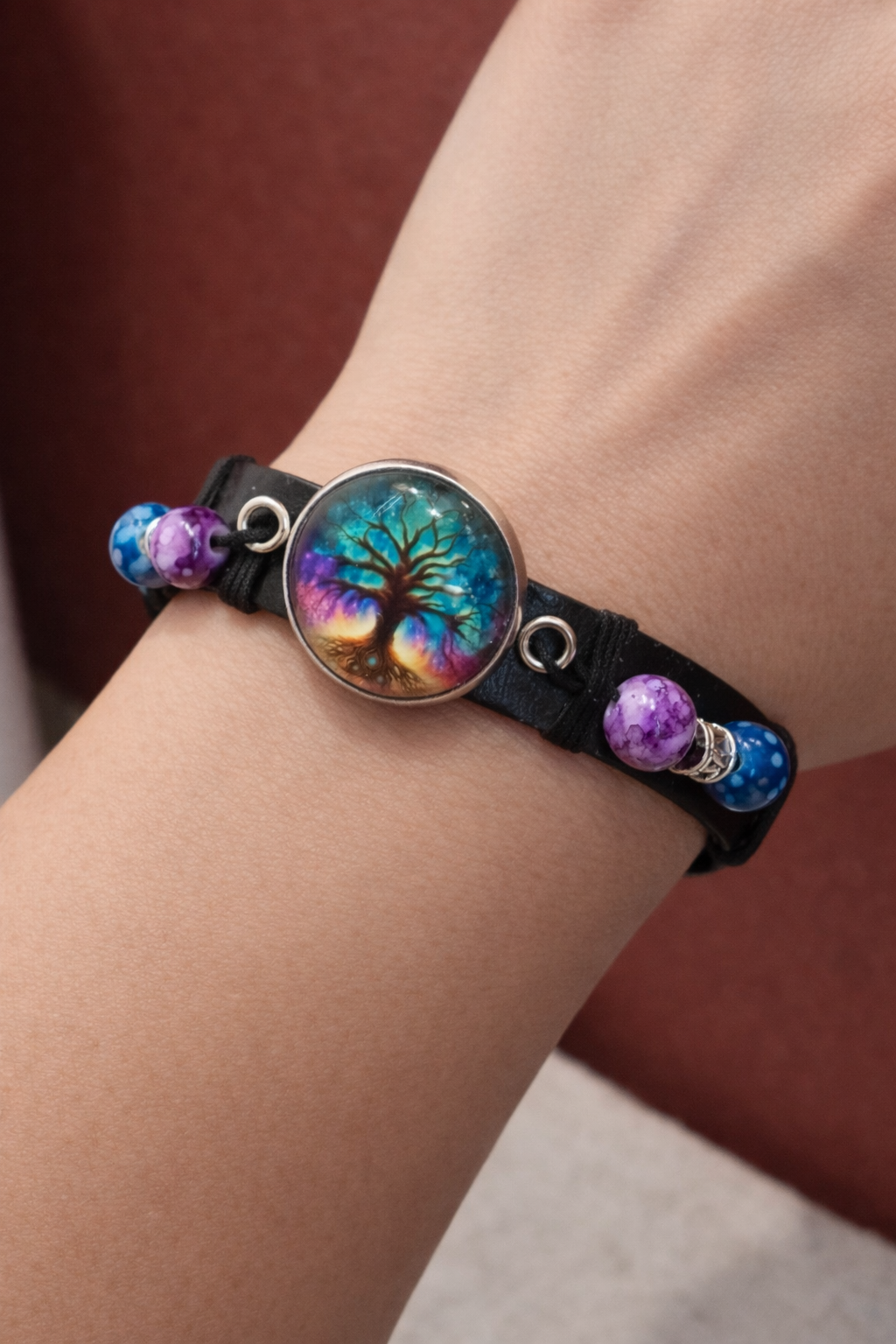 Bracelet arbre de vie bleu et violet