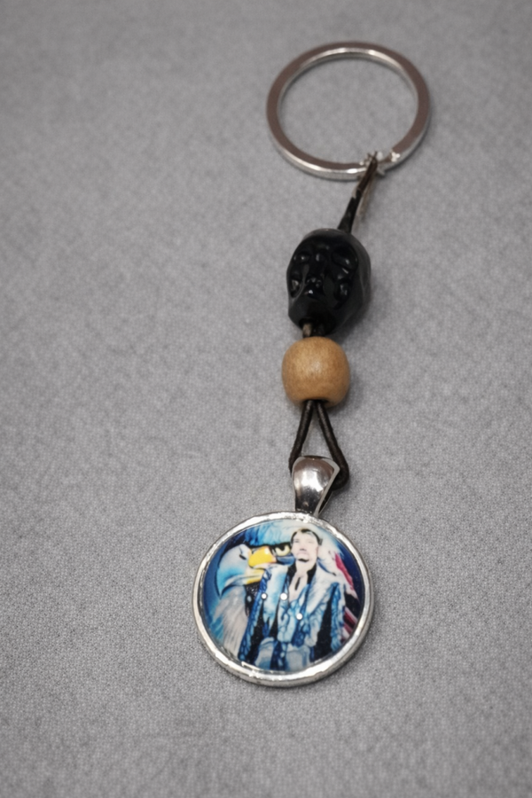 Porte clefs acier johnny et tête de mort noir