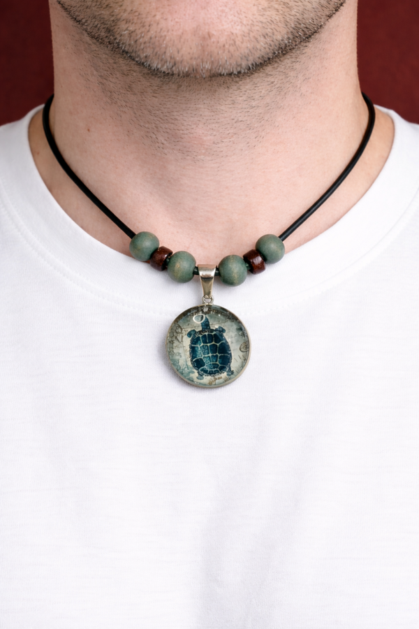 Collier perle cabochon tortue