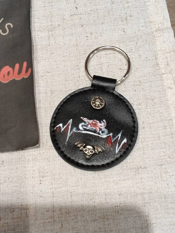 Porte clefs rond noir peinture moto