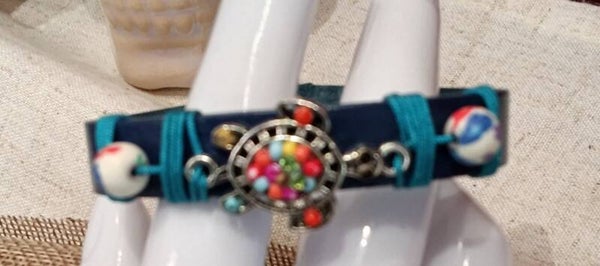 Bracelet tortue coloré cuir bleu