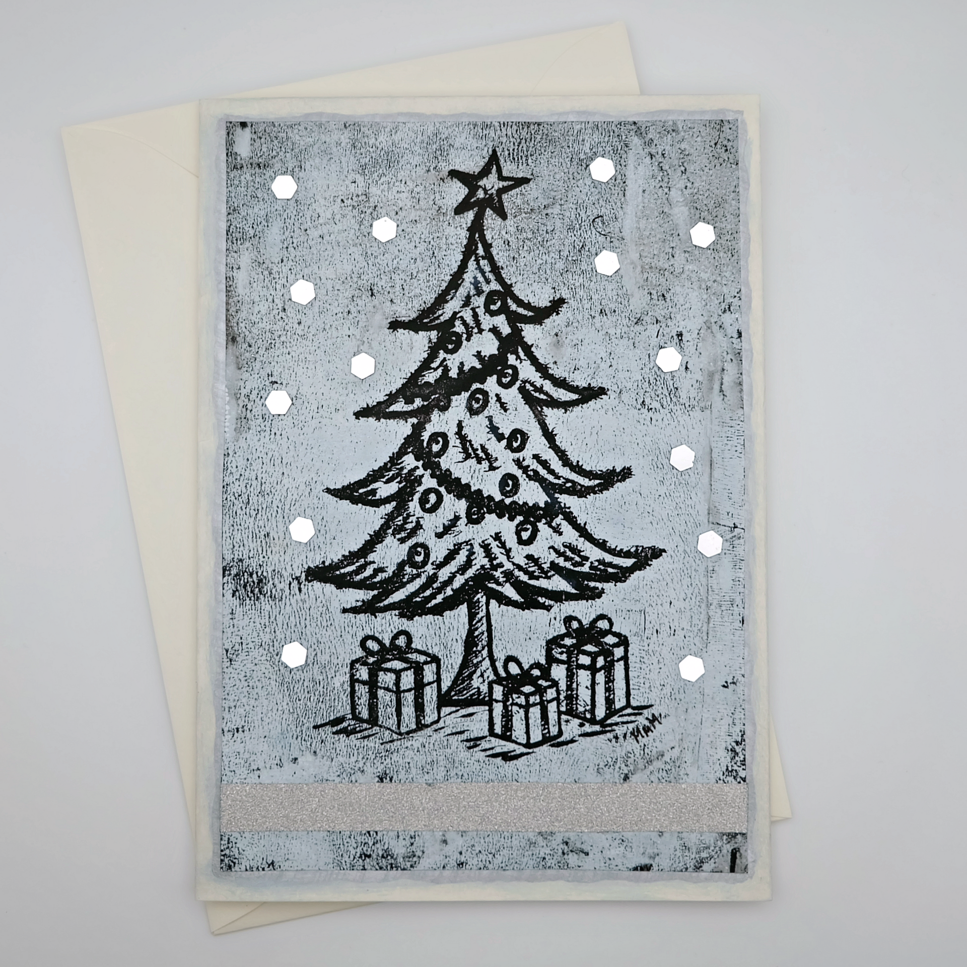 Weihnachtskarte "Weihnachtsbaum", handgemalt (silber)