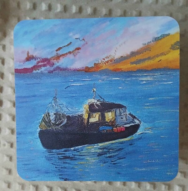 'Early Morning Catch...' Set of 4 coasters.