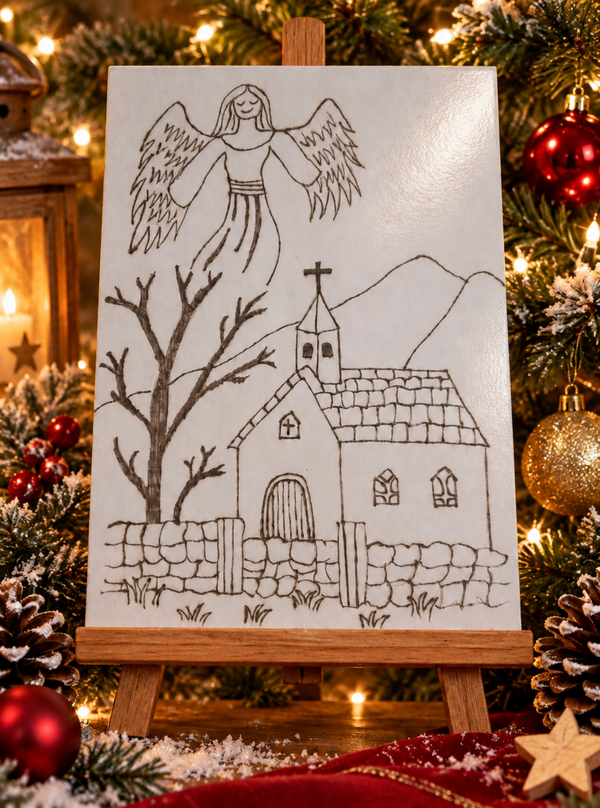 Plaque décorative artisanale en pyrogravure – L’ange protecteur
