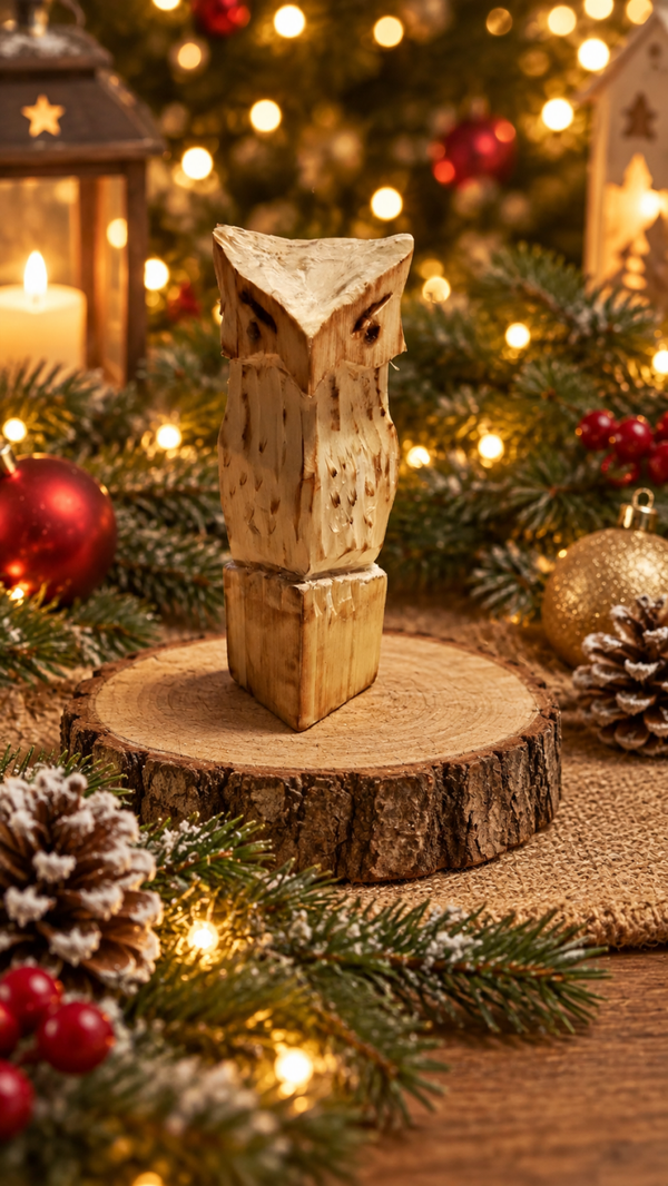 tottem chouette sculptée à la main en bois – 10 cm