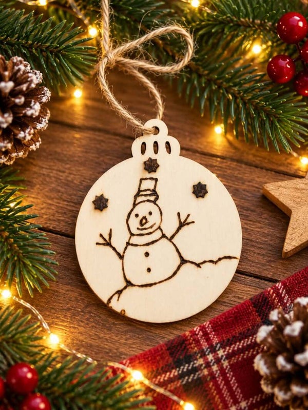 Suspension de Noël en bois – Bonhomme de neige