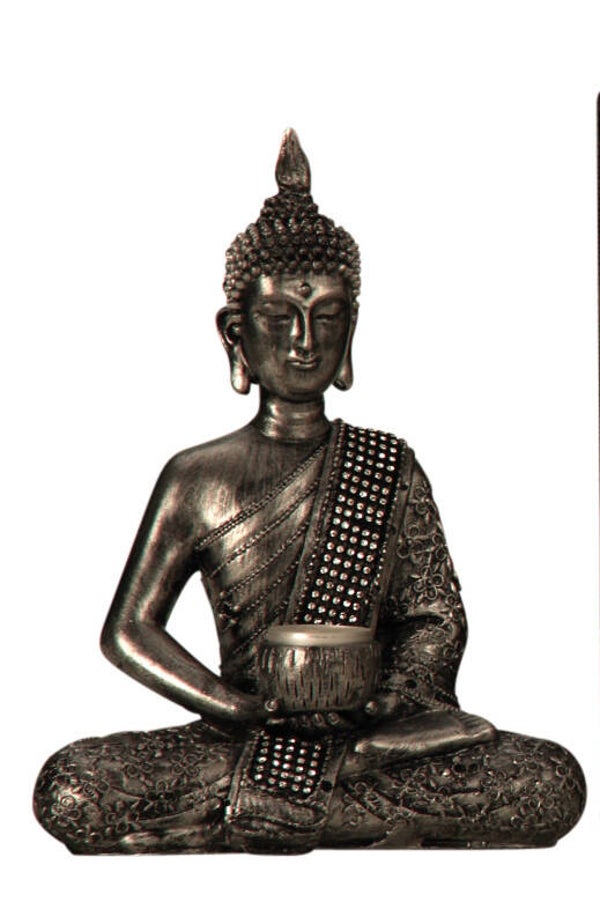 Buddha mit Teelichthalter silberfarben – gratis Versand!