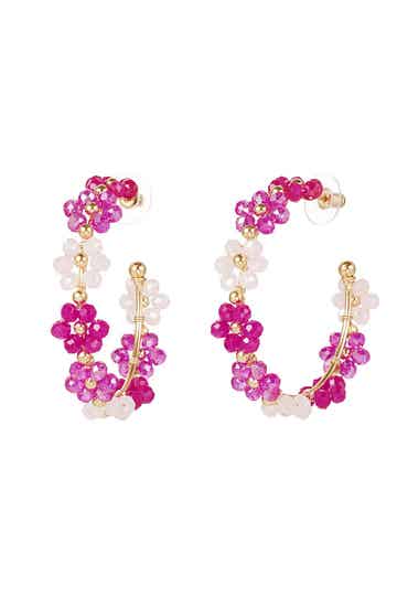Oorbel Ring Bloem Groot Fuchsia