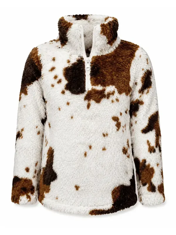 Cow Print Brown White Sherpa Pullover Kids