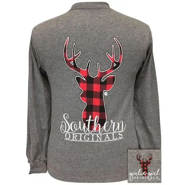 Plaid Deer Graphite Heather Long Sleeve TShirt
