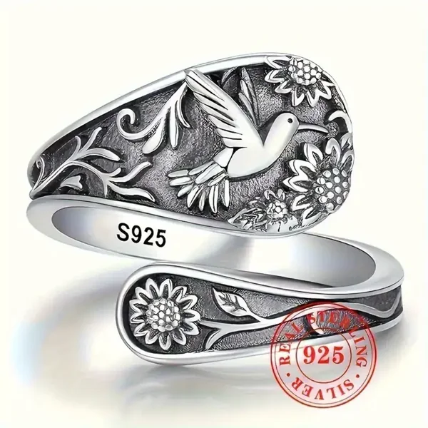 Silver Bohemian Hummingbird Ring-Adjustable