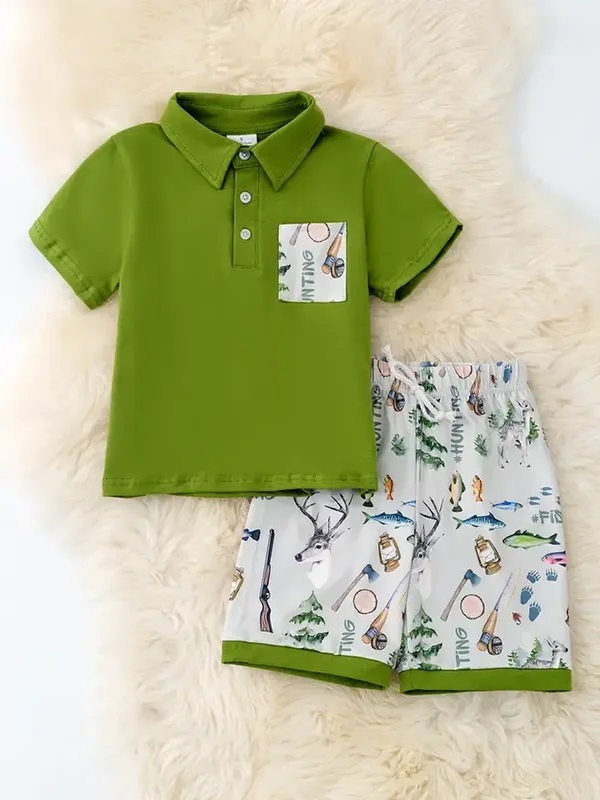 Boys Green Hunting 2 piece short set
