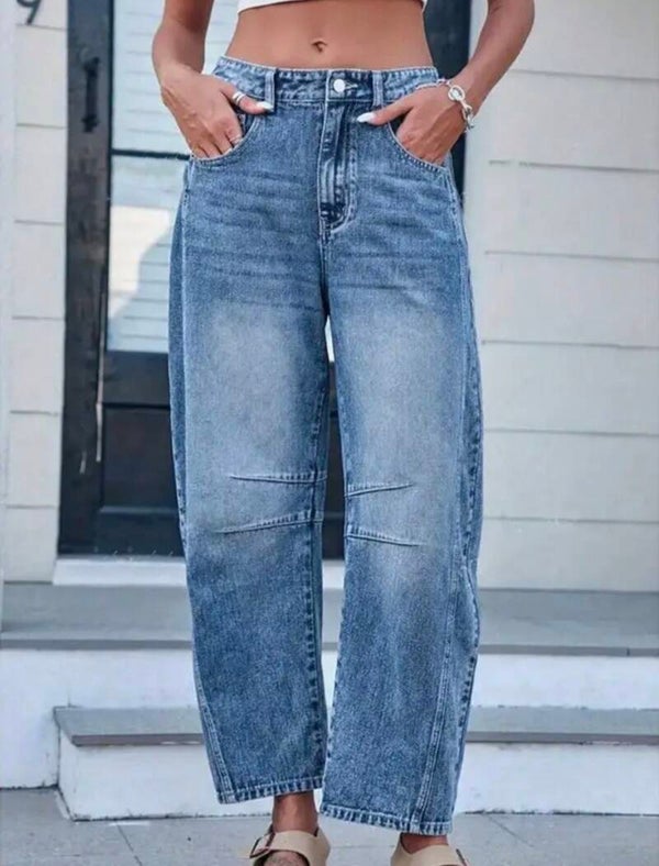 Washed Balloon Leg Denim Jeans