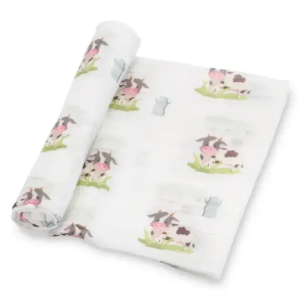 Baby Muslin Swaddle Blanket 47x47 Moo Moo Here