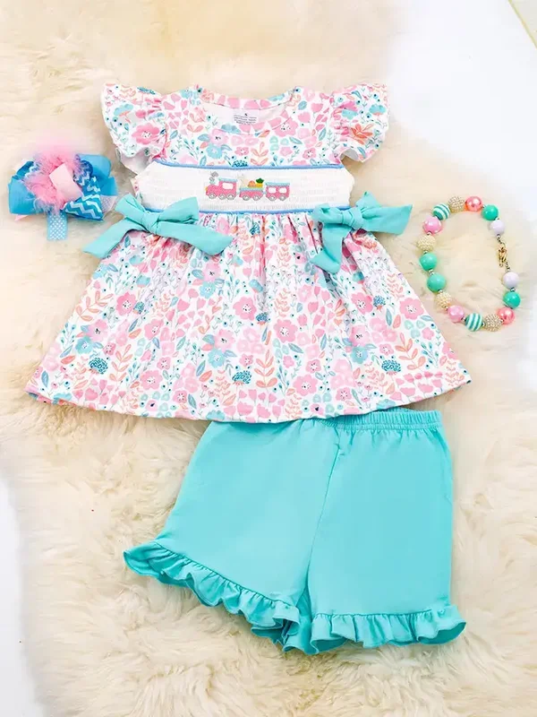 Pastel Floral Smocked Girls Set