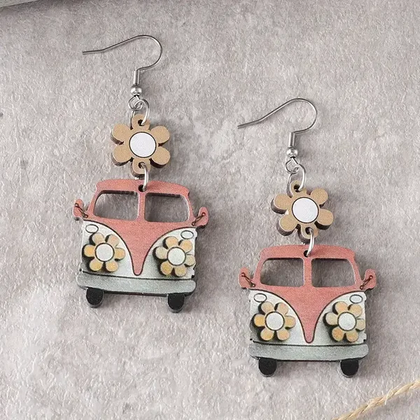 Cute Retro Van Wooden Earrings