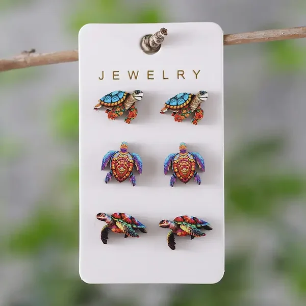 3 Pairs Vintage Style Sea Turtle Earrings