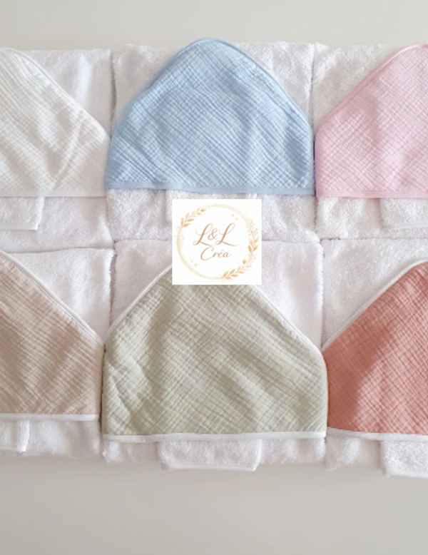 Cape de bain gaze de coton et gant