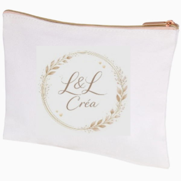 Trousse de toilette blanche en polyester avec fermeture éclair dorée pour sublimation