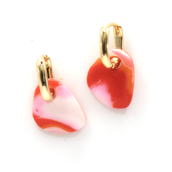 Oorbel Triangel Rood/Roze Flamed