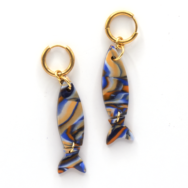 Oorbel Long Fish Blauw/Oranje