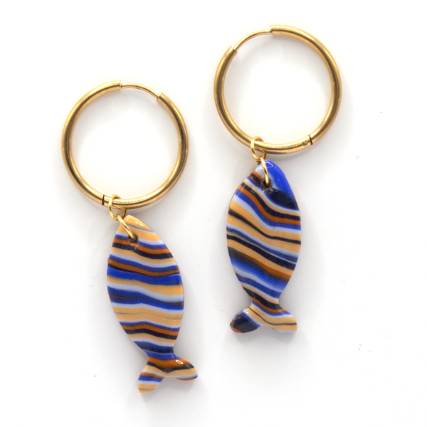 Oorbel Medium Fish Blauw/Oranje