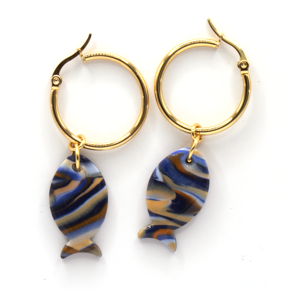 Oorbel Small Fish Blauw/Oranje