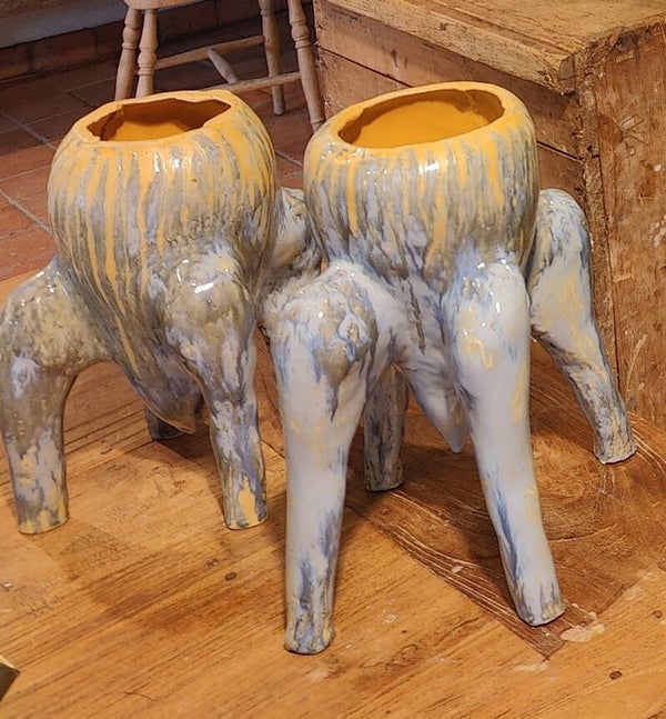 Blue Yellow Vase on Legs 1