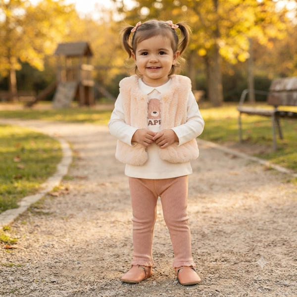 Baby Teddy Top, Leggings & Faux Fur Gilet Set