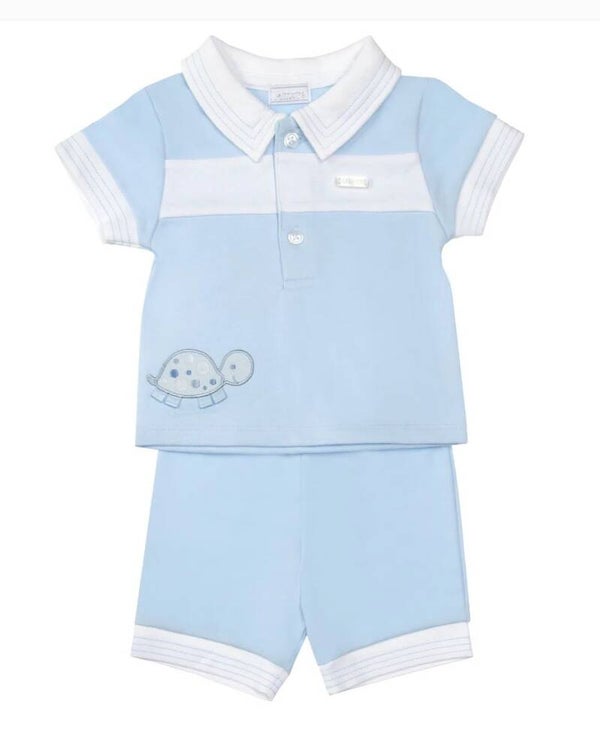 Blue & White Polo Shirt And Shorts Set