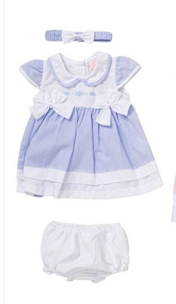 Blue Bow Smock Dress & Jam Pants Set