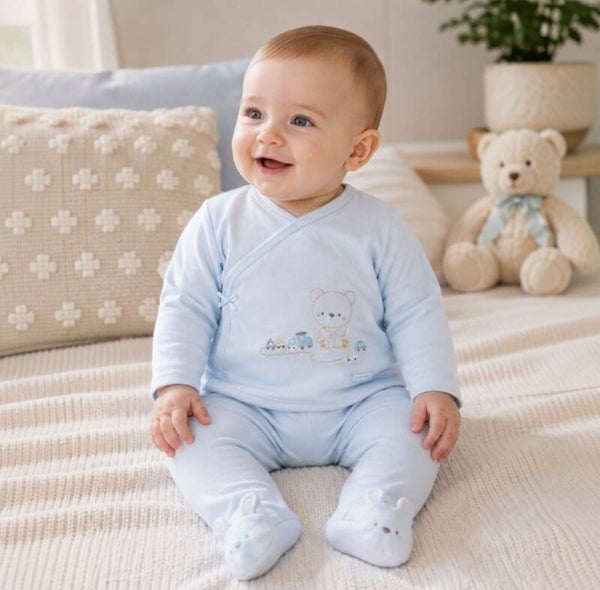 Baby Bear Blue 2-piece Footed Set