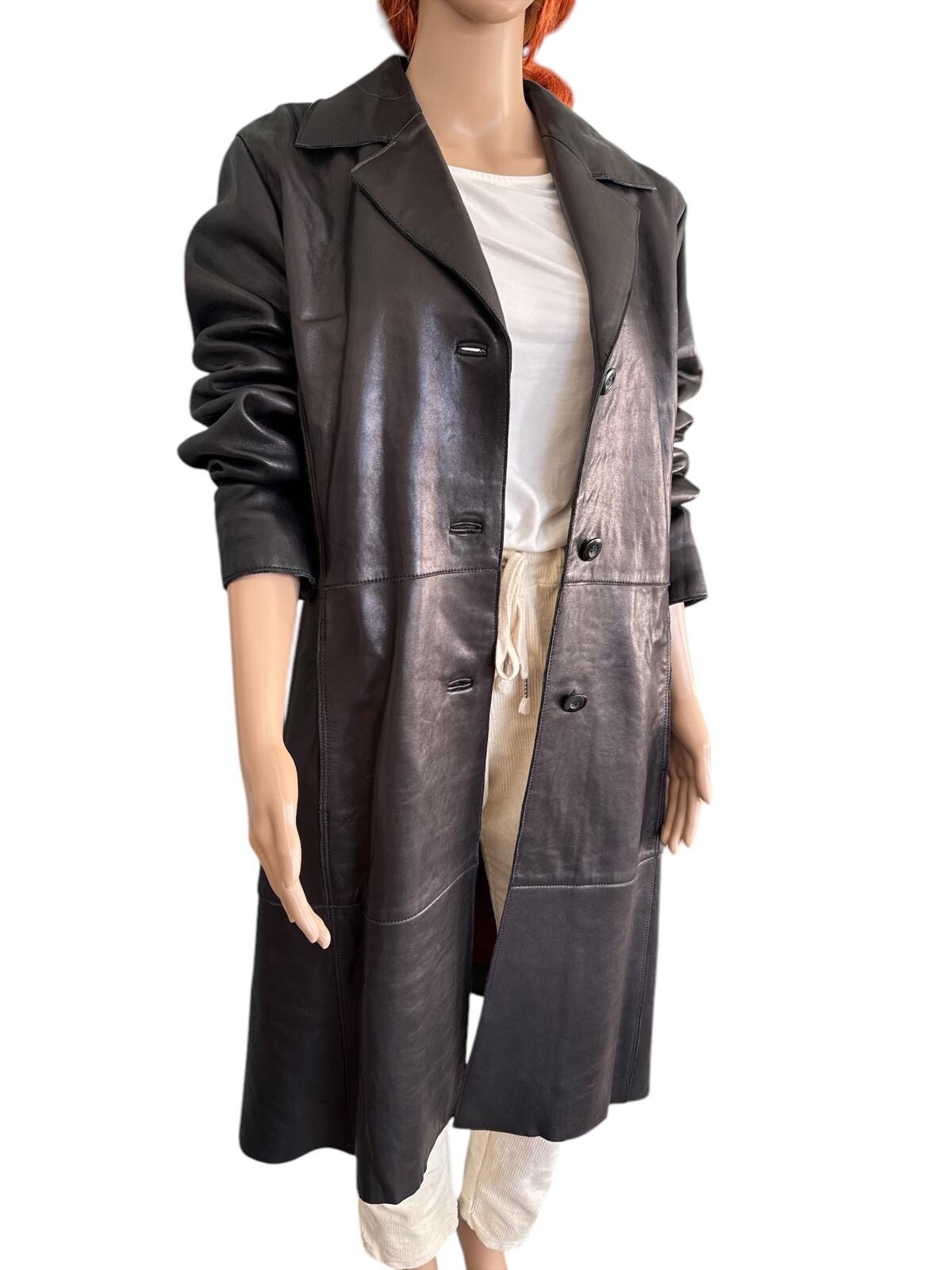 LEONARDO Manteau long en cuir véritable