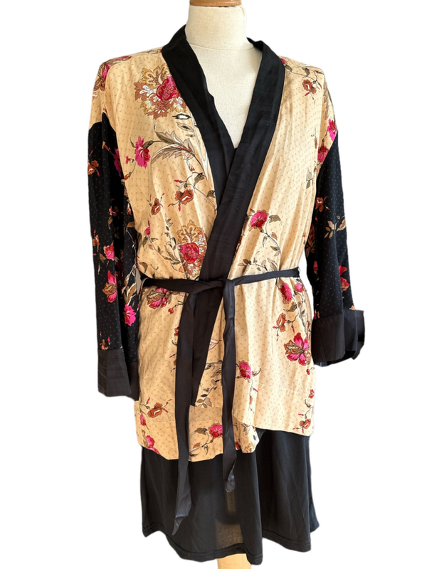 Tramontana kimono top beige noir flower
