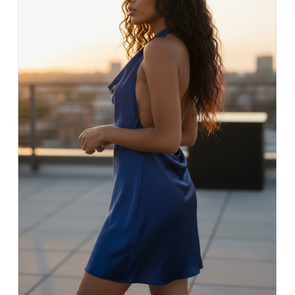 Robe satinée bleue nuit