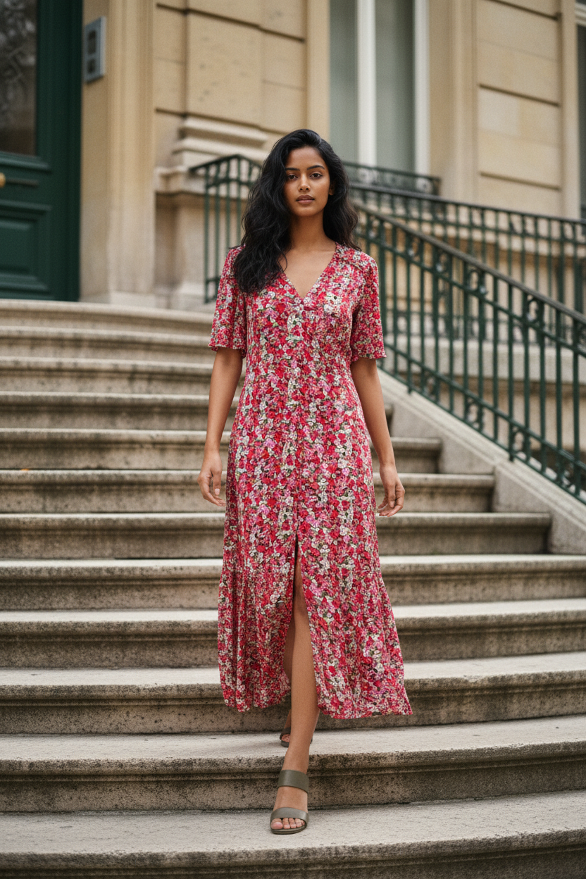 Robe Grace & Mila fleurie rouge - Taille S