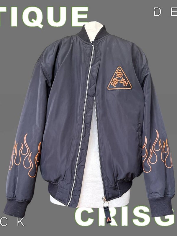 Bershka Blouson aviateur noir avec flammes tendance