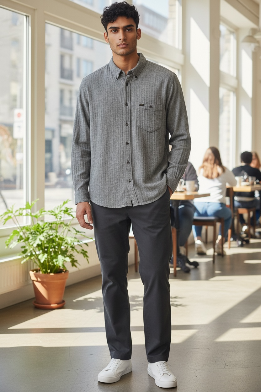 Chemise Lee Homme Neuve Motifs Chevrons Gris