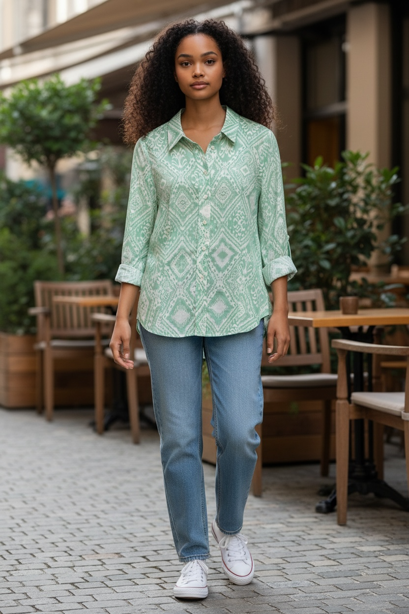 Chemisier Tramontana motifs vert d'eau neuf