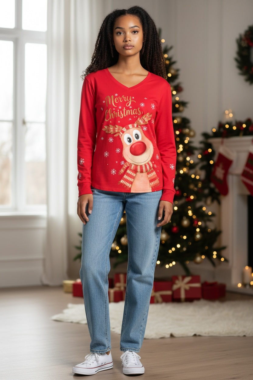 Pull de Noël Italien Rouge Neuf - Taille Unique