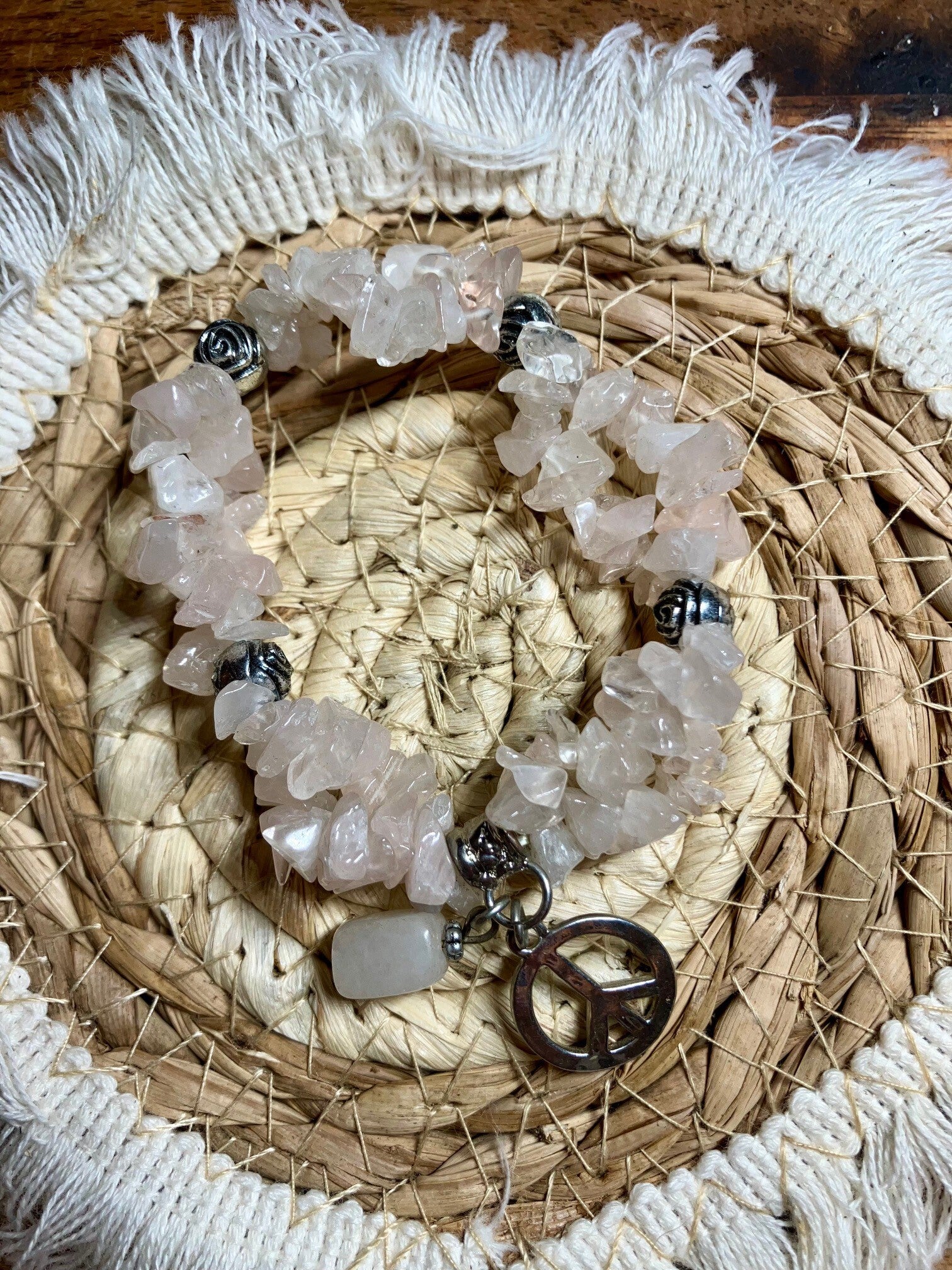 Armband Roze kwarts met rozen en bedels