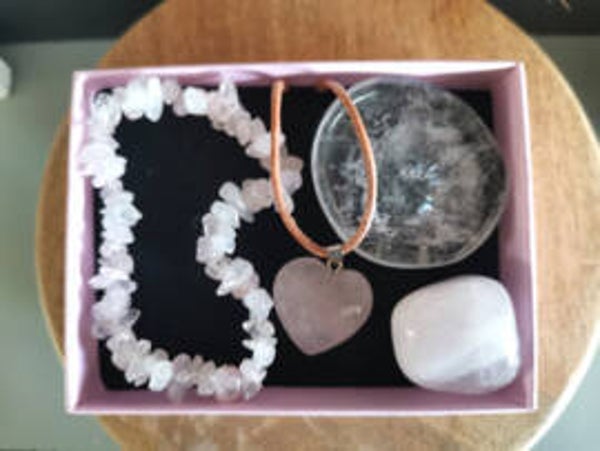 Roze kwarts set - hartje