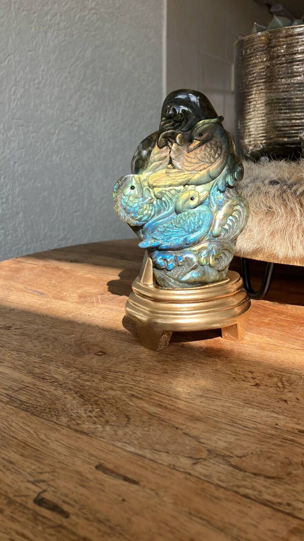 Labradoriet carving eenden/vis - exclusieve carving