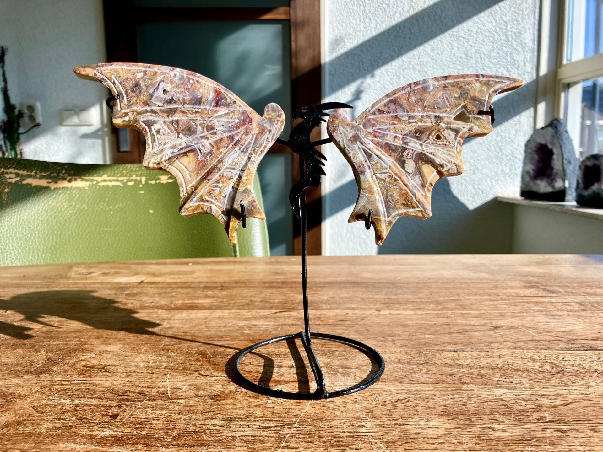 Versteend hout - Draken vleugels op standaard