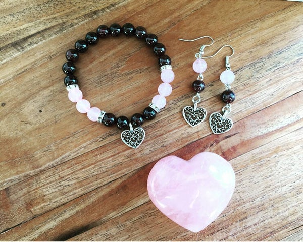 Roze kwarts - granaat set
