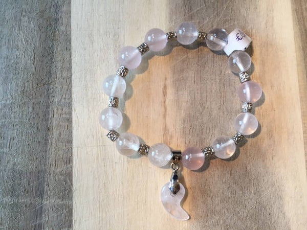 Armband Roze kwarts met maan bedeltje